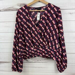 Lane‎ Bryant Women's Blouse Size 20 Geometric Print Long Sleeve Surplice Top NWT